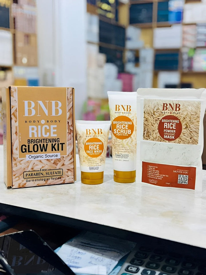 BNB Rice Extract Bright & Glow Kit ( Rice Face Wash + Rice Scrub + Rice Mask )