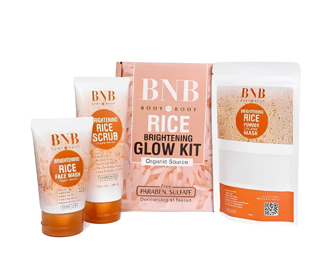 BNB Rice Extract Bright & Glow Kit ( Rice Face Wash + Rice Scrub + Rice Mask )